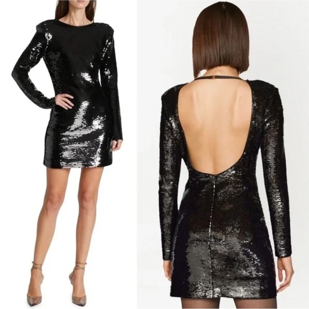 Frame NEW Womens XS Sequin Black Noir Mini Dress Open Back Cocktail Party Fancy